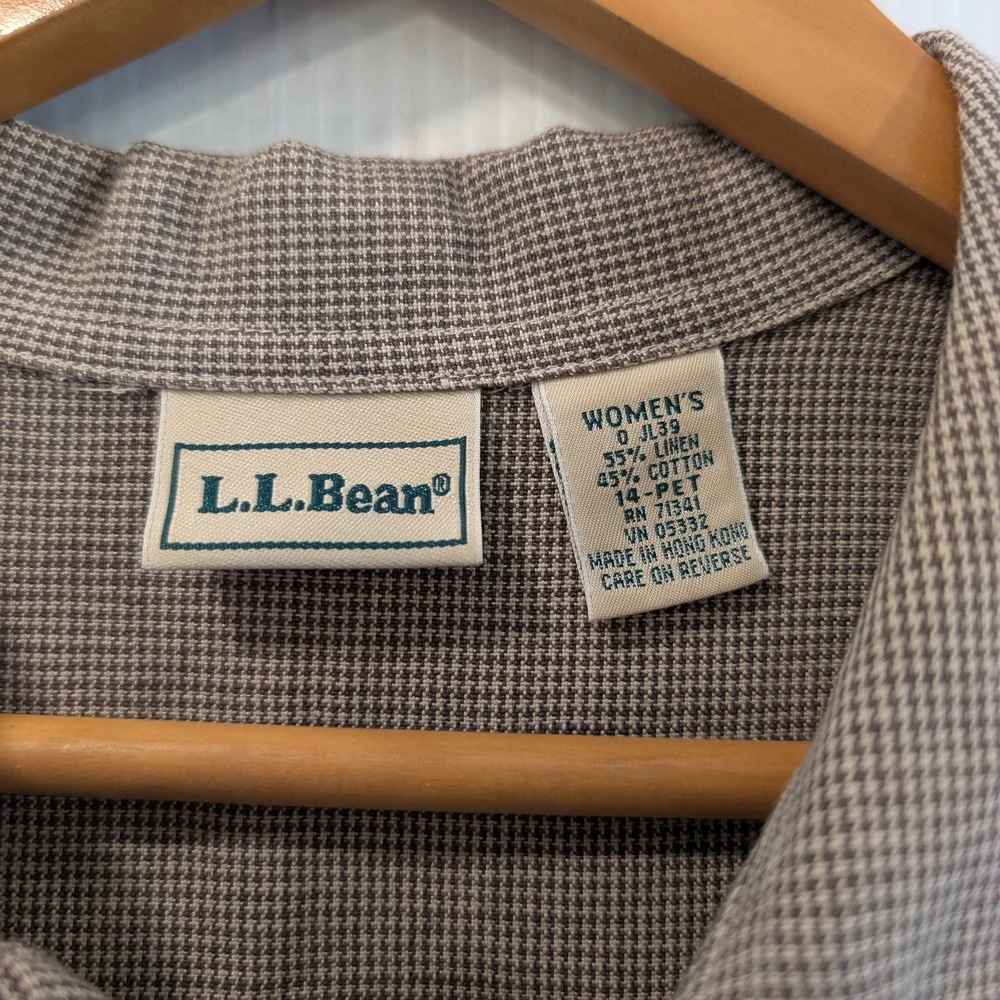 L.L. BEAN Brown Tan Houndstooth Button Front Midi Sleeveless Shirt Dress Size 14 - Picture 5 of 9